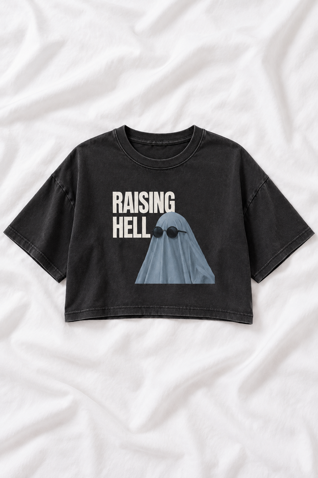 Raising Hell Ghost Snow Washed Raw Edge Crop Top