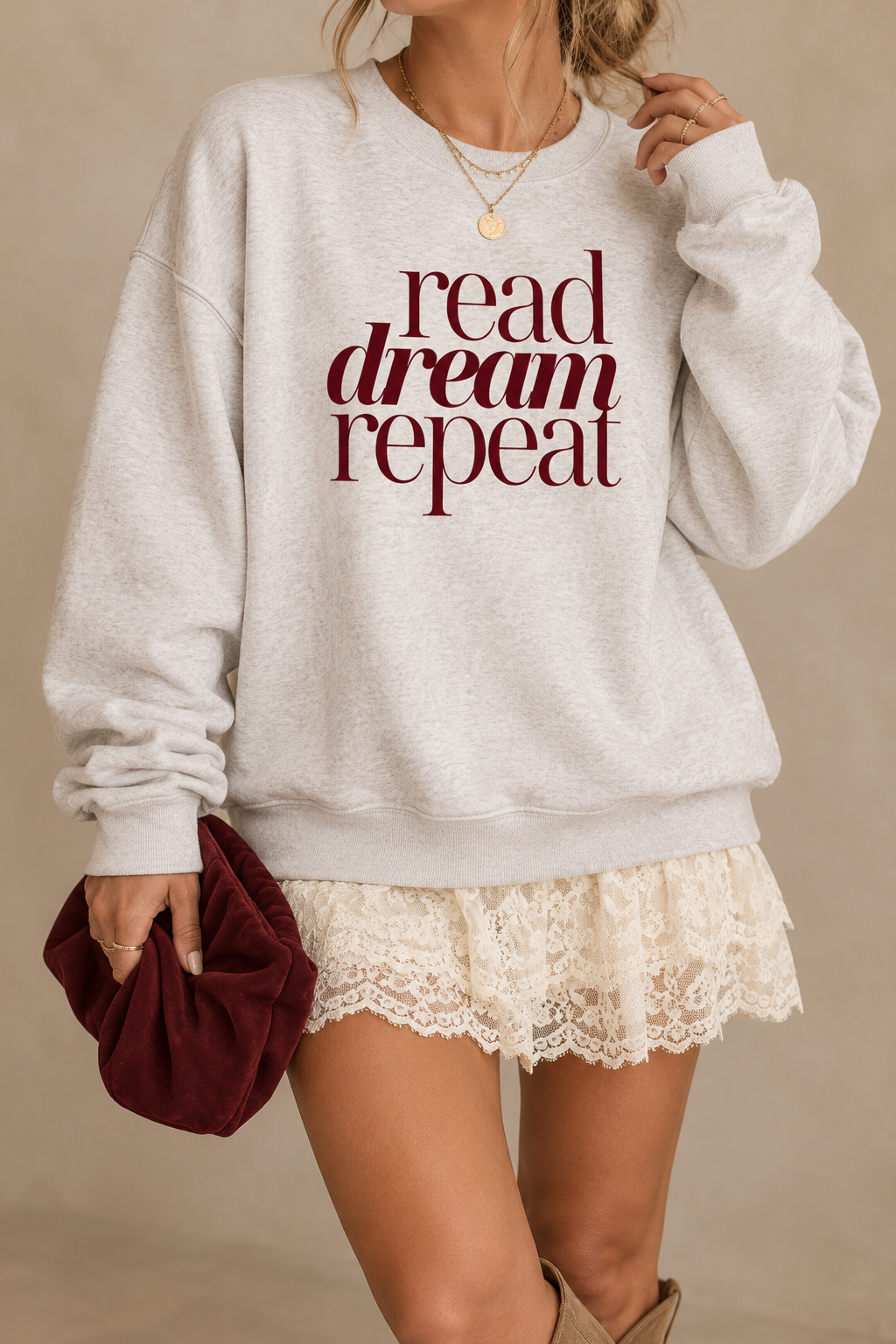 Read Dream Repeat Sweatshirt – Unisex Book Lover Graphic Crewneck