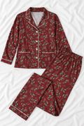 Women's Red Christmas Holly Berry Silky Long Sleeve Pajama Set