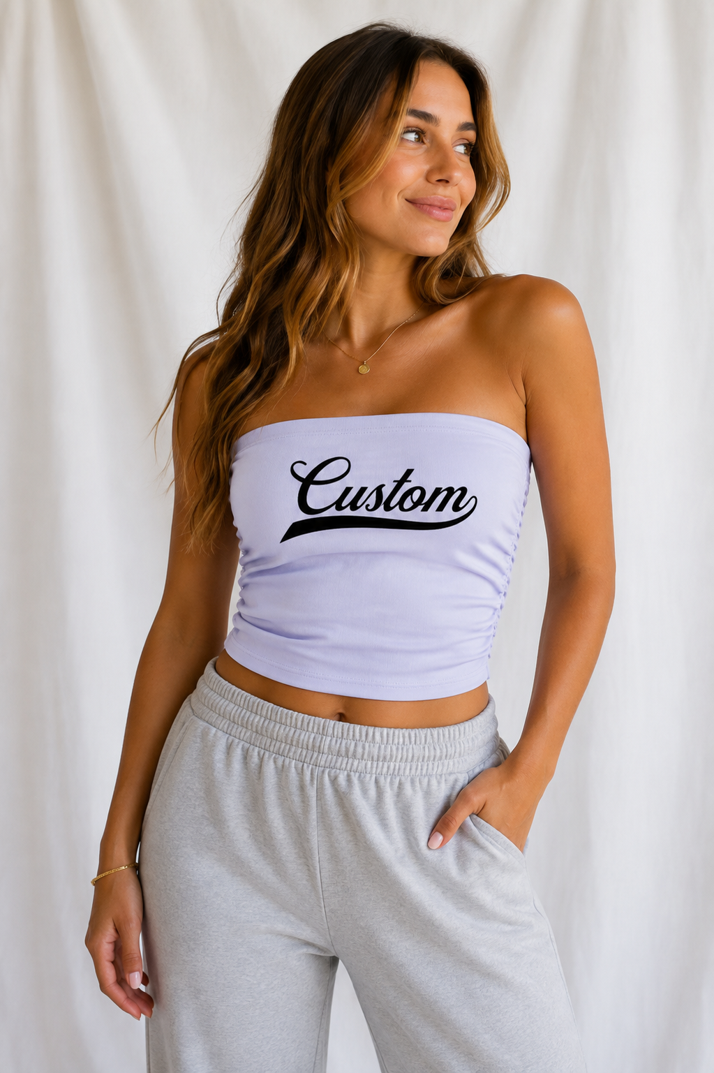 Custom Ruched Bandeau Tube Top – Personalized Sports & Baseball Top