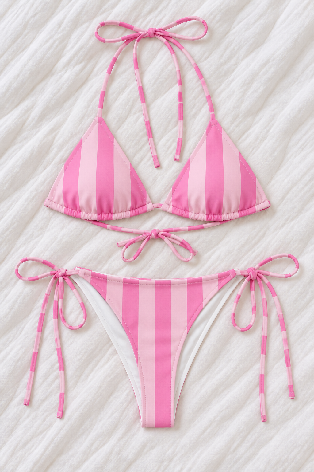 Pink Striped Triangle Bikini Set | Tie Side Two Piece Swimsuit