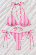 Pink Striped Triangle Bikini Set | Tie Side Two Piece Swimsuit