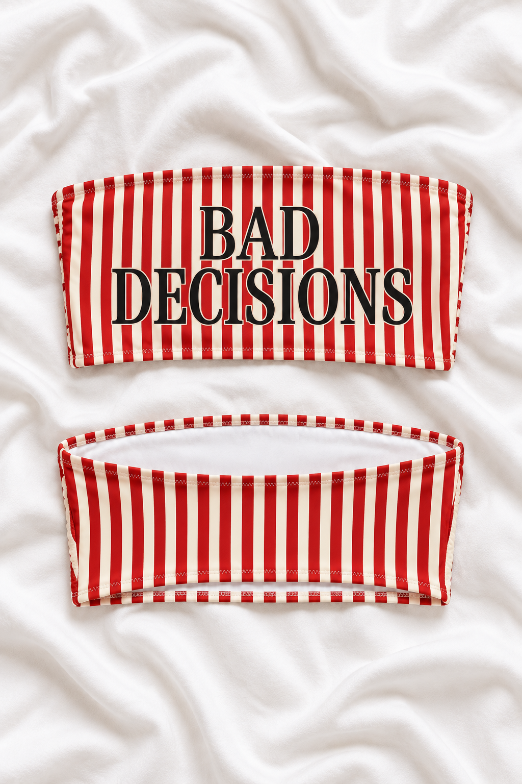 Bad Decisions Red Striped Bandeau Bikini Top | Bachelorette Swimwear
