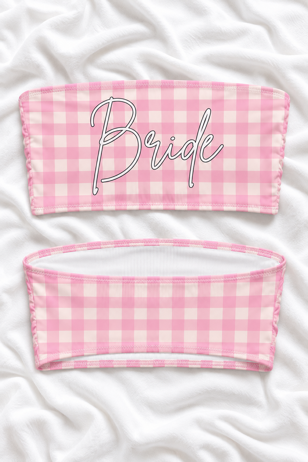Bride Pink Gingham Bandeau Bikini Top | Bachelorette Swimwear