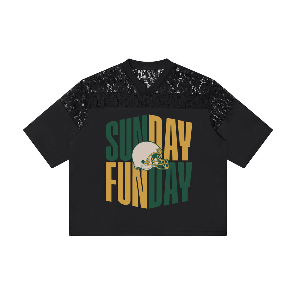 Sunday Funday Football Lace Jersey Tee | Women's Green & Gold Game Day Shirt