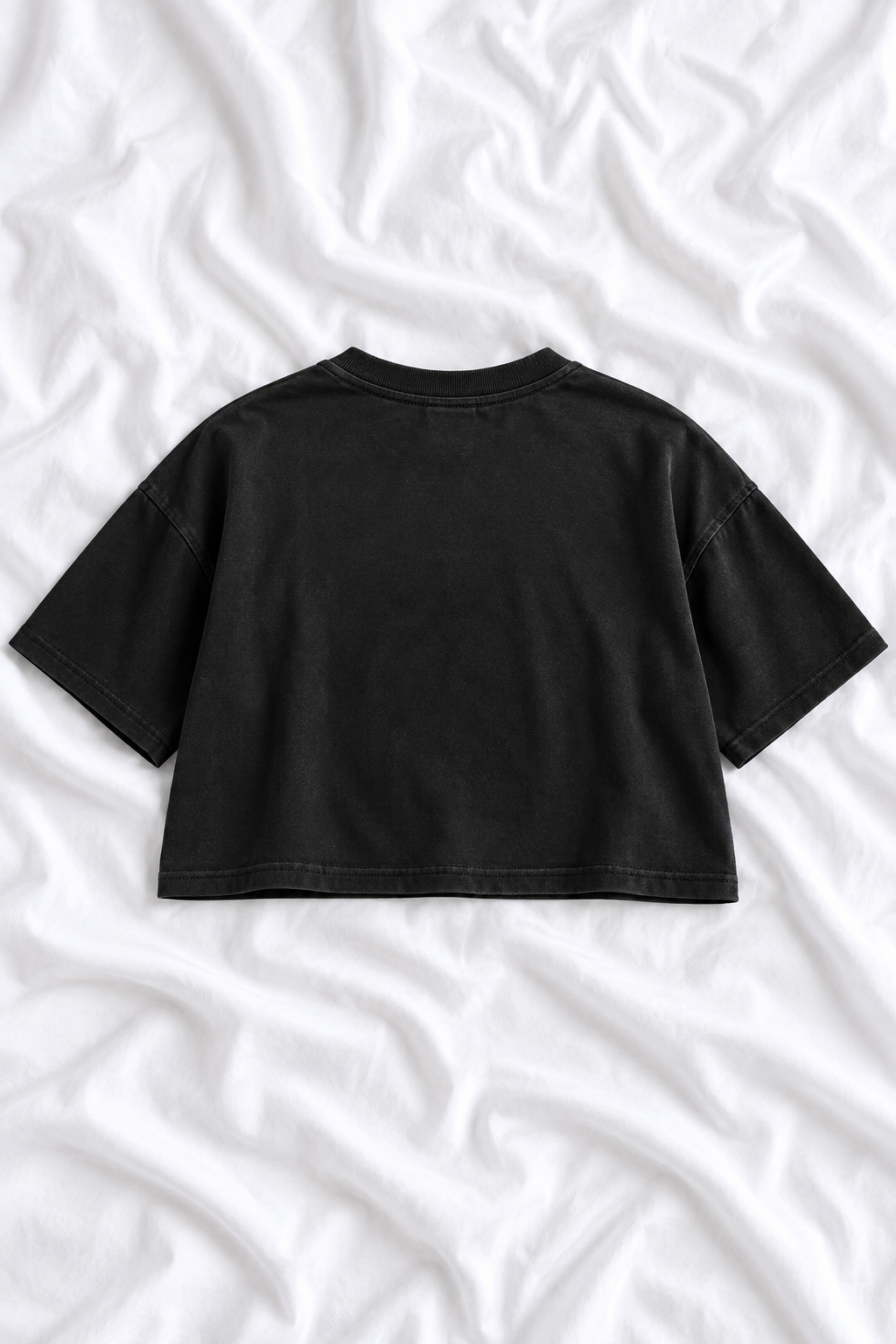 Skeleton Rock Hands Snow Washed Raw Edge Crop Top
